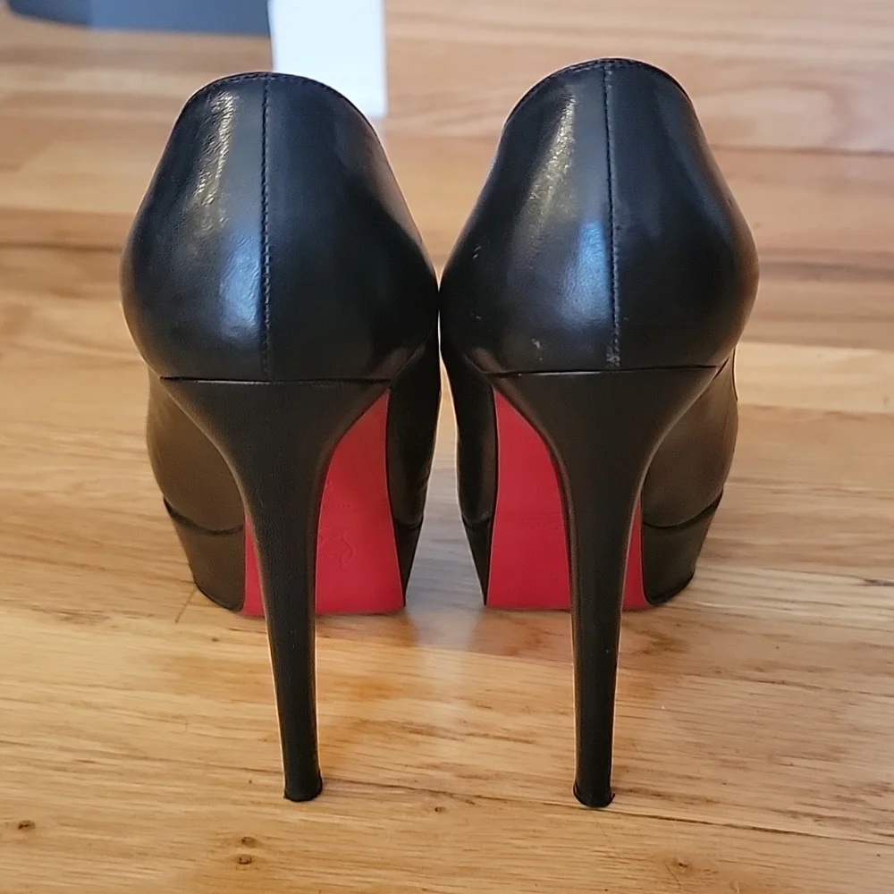 INC CHRISTIAN LOUBOUTIN ⚫️ kid  leather "Bianca" 140 black  sz 36.5, +box - Picture 5 of 12